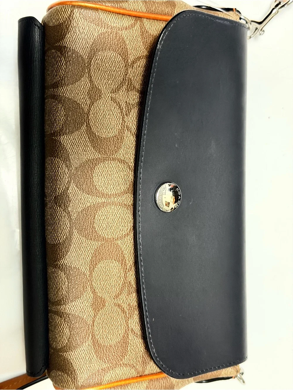Brown and Black Crossbody Bag with Orange Accents grey reversible